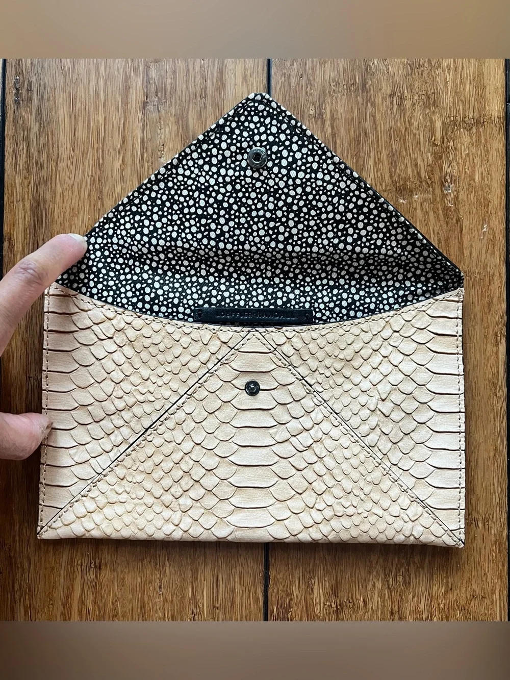 Loeffler Randall Python-Embossed Nude Leather Envelope Clutch